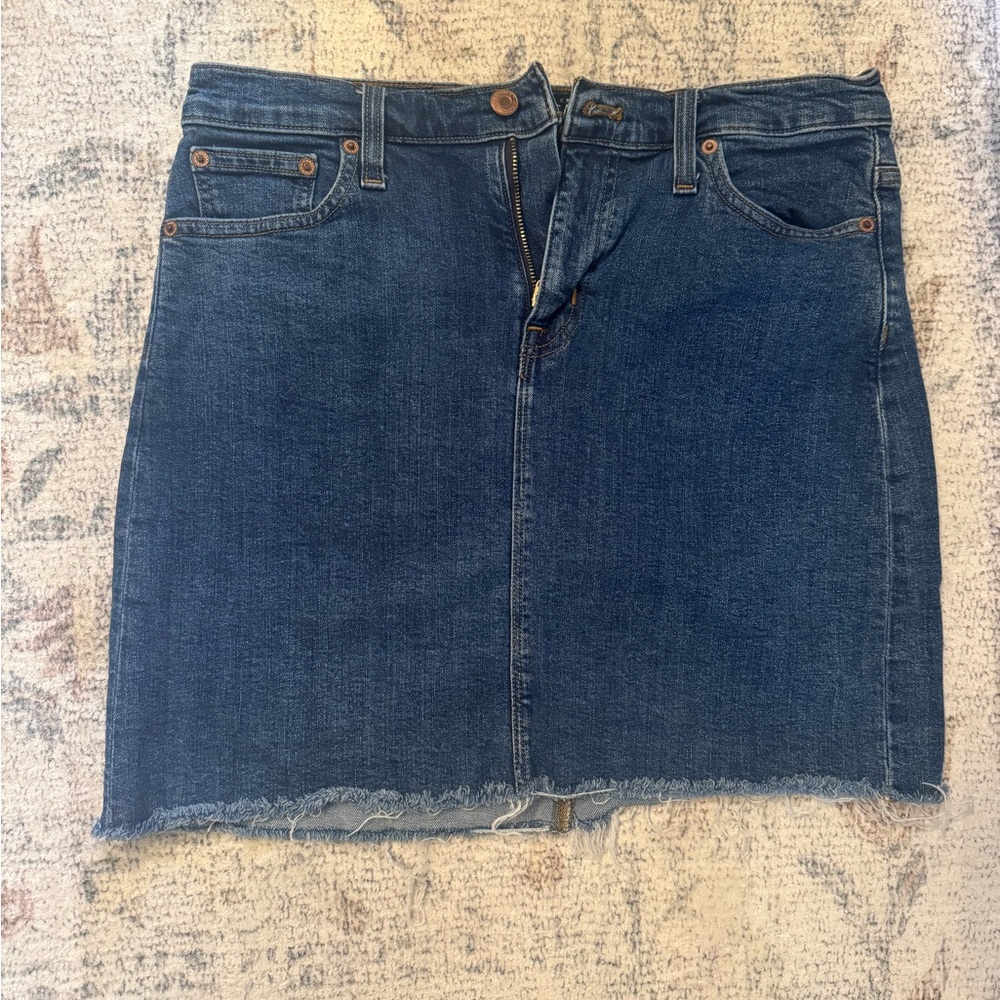 J. Crew Factory Dark Blue Denim Mini Skirt with Frayed Hem
